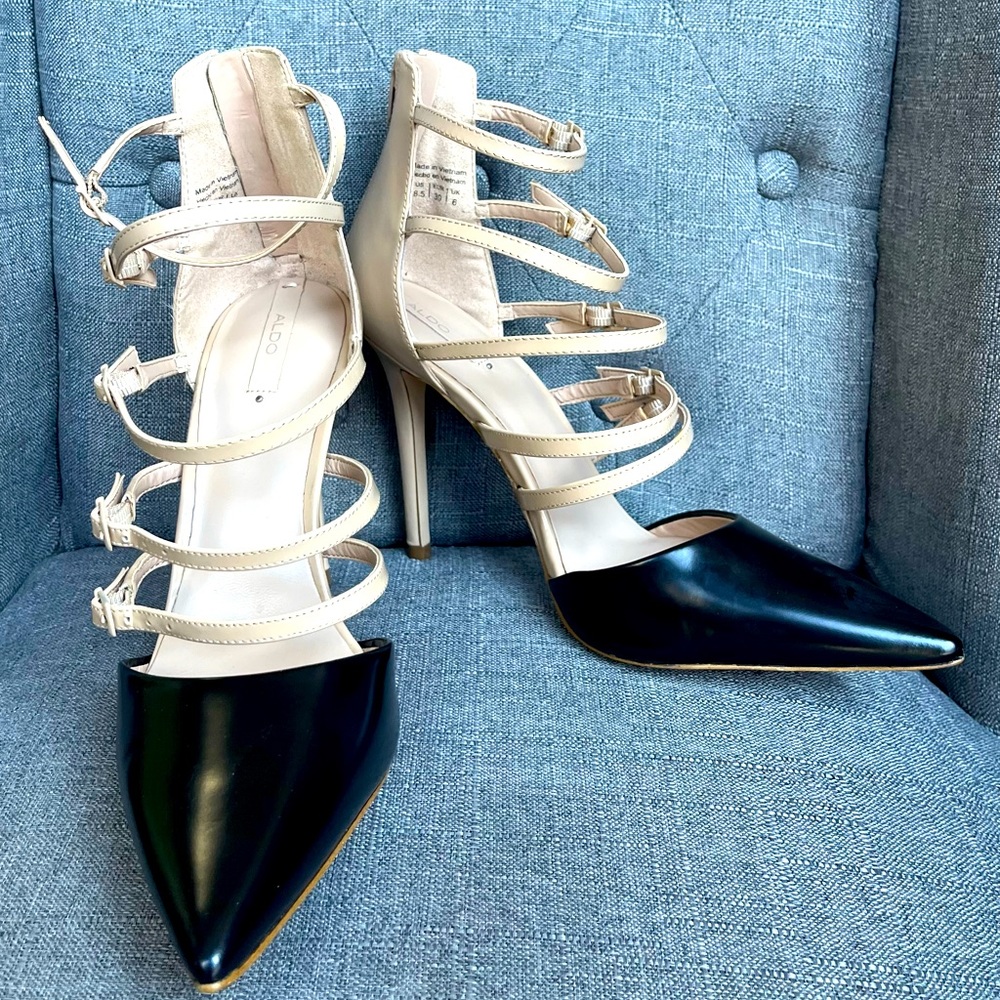 Aldo KIEU Multi Strap Pumps. Brand New. Never worn. Size 9. Black & cream.